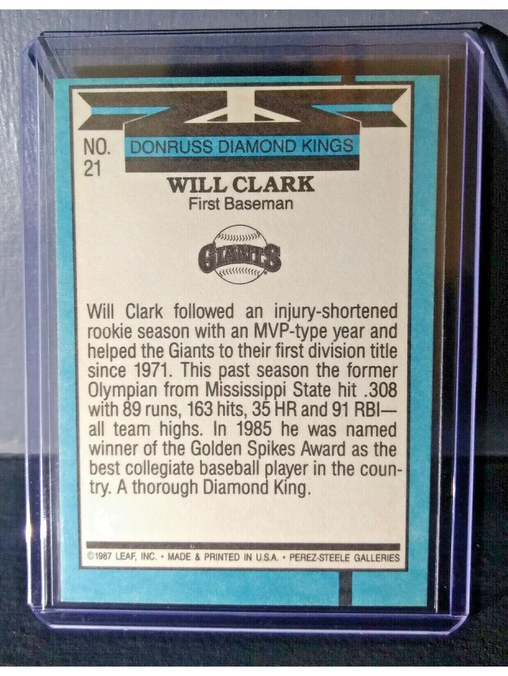 1988 Will Clark Donruss Diamond Kings #21 Baseball Card